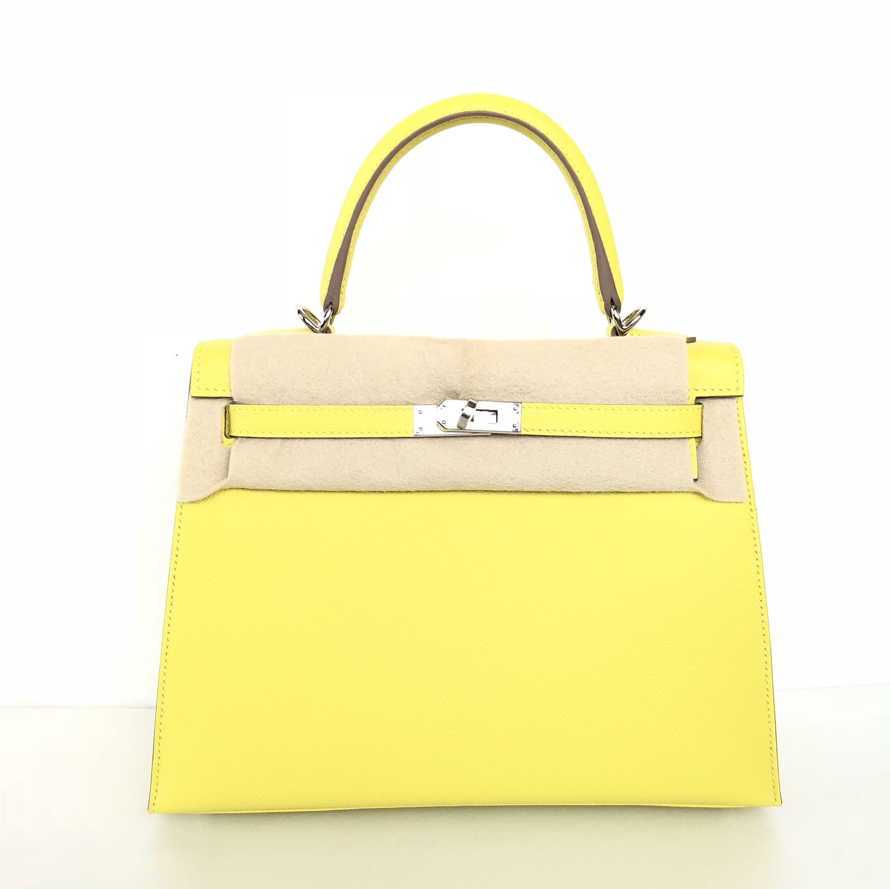 Hermes Kelly Pochette Lime Swift in PHW, Luxury, Bags & Wallets on Carousell