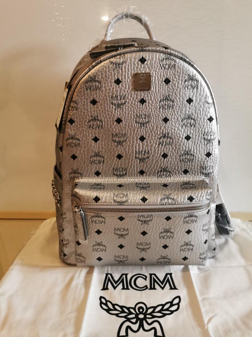 MCM classic medium backpack with side studs in silver