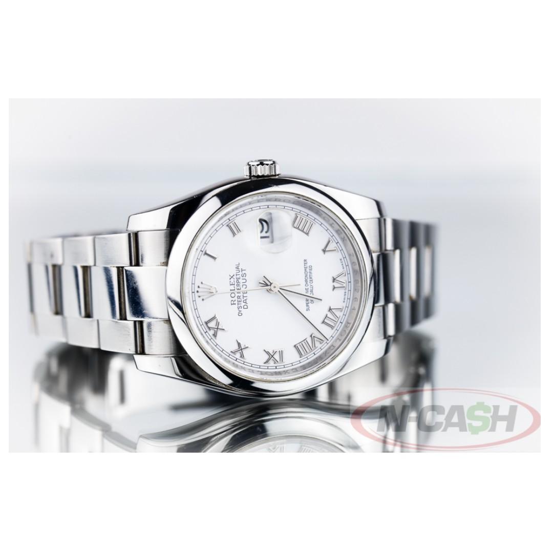 Rolex Men's Datejust 36mm (Category: Luxury Watches) located in Quezon City. Submitted by luxury_by_n-cash (Listing ID 251189595, Image 2). Description: N-CASH Watch Pawnshop Philippines "Instant Cash for Rolex and Other Swiss Watches" http://bit.ly/2FtK1G5 Rolex Men’s Datejust 36 in Steel Ref. 116200 36mm steel case White dial with Roman markers Engraved rehaut Appearance is around 9.8 out of 10. Still like new. Purchased at local Rolex AD back 