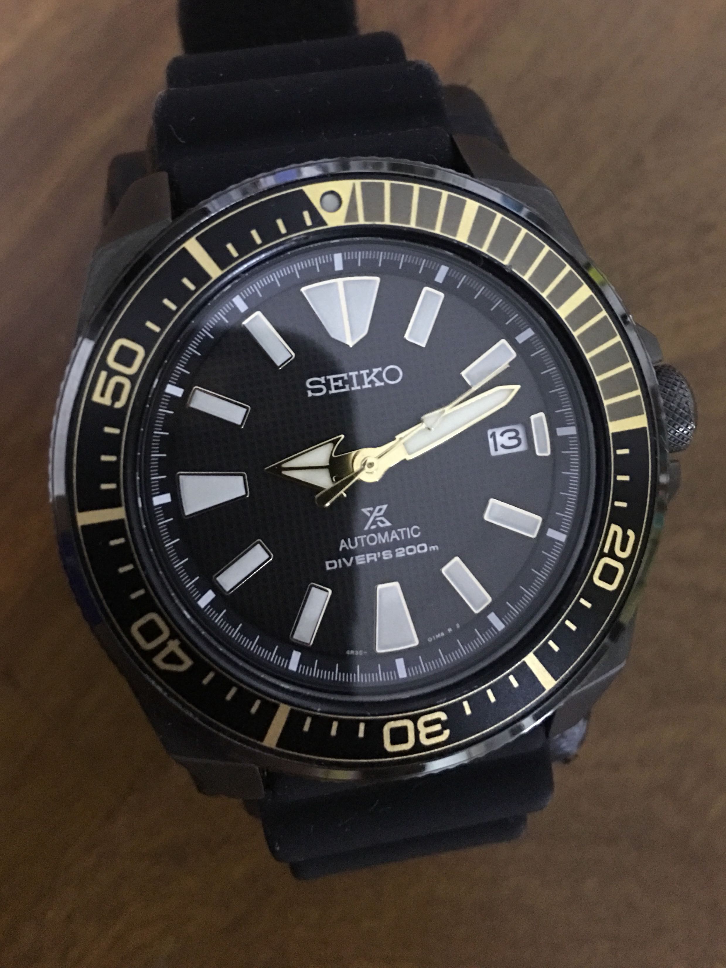 Seiko Prospex Automatic Diver's 200m Samurai Black/Gold SRPB55K1, Men's  Fashion, Watches & Accessories, Watches on Carousell