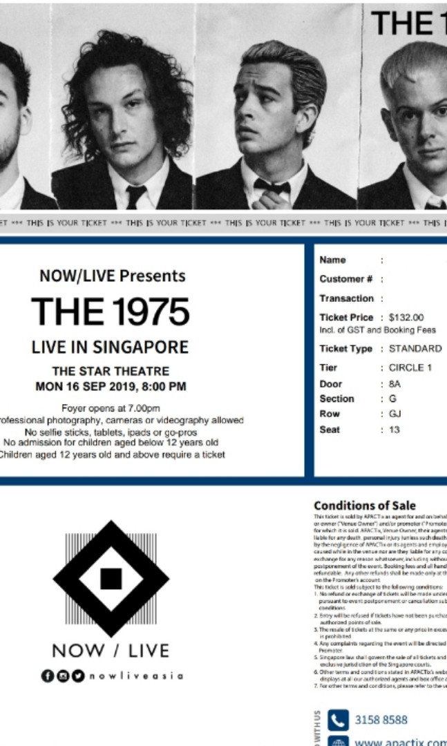 THE 1975 SINGAPORE CONCERT TICKET, Tickets & Vouchers, Event Tickets on