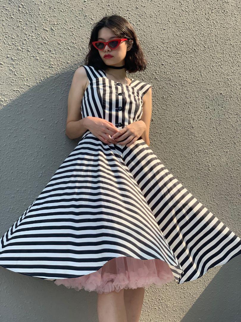 black and white striped vintage dress