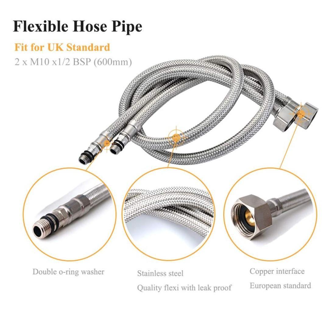 1264A) Pack of 2 Kitchen/Basin Monobloc Mixer Tap Connectors Flexi