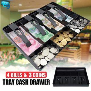 Cash Coin Register Drawer Storage Box With 4 Bill And 3 Coin Trays