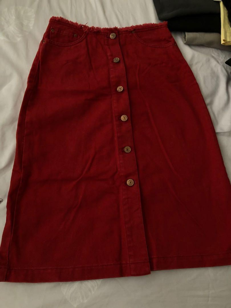 red button down skirt