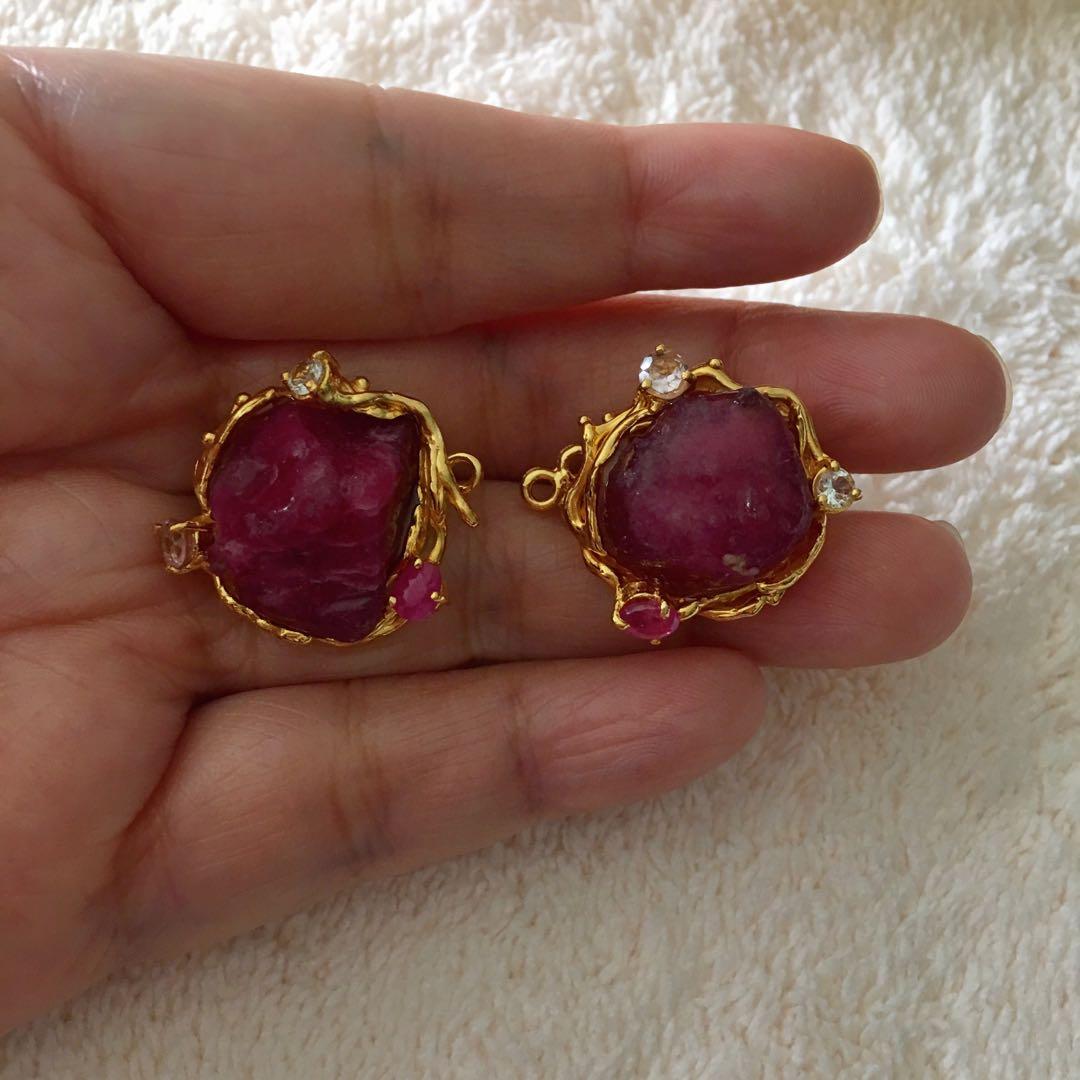 Sold Chunky raw ruby earrings Luxury Accessories on Carousell