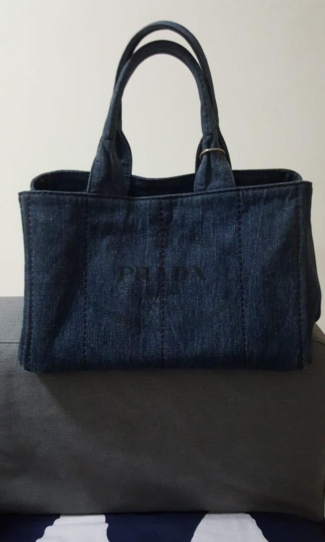 prada denim tote