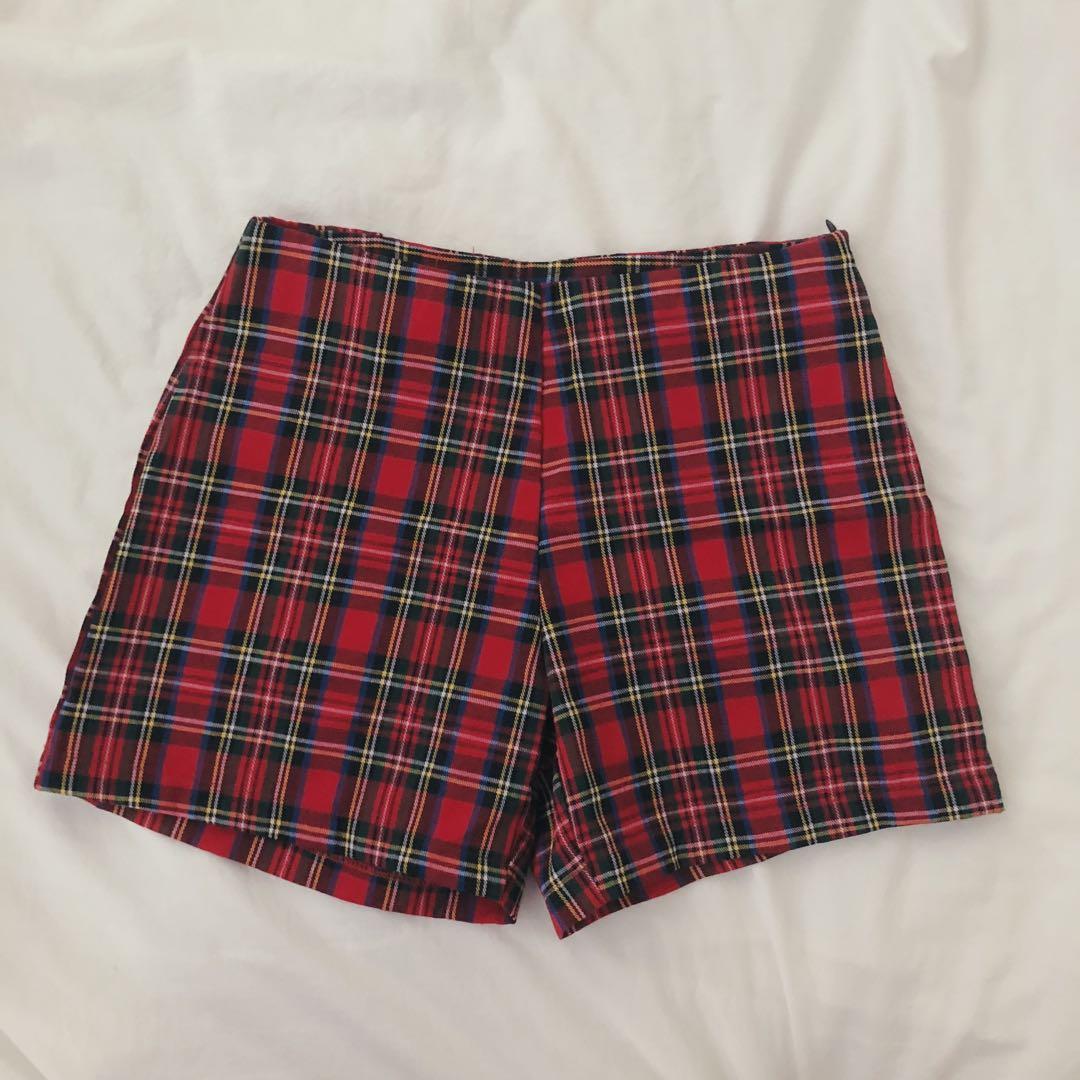 Red plaid shorts clearance