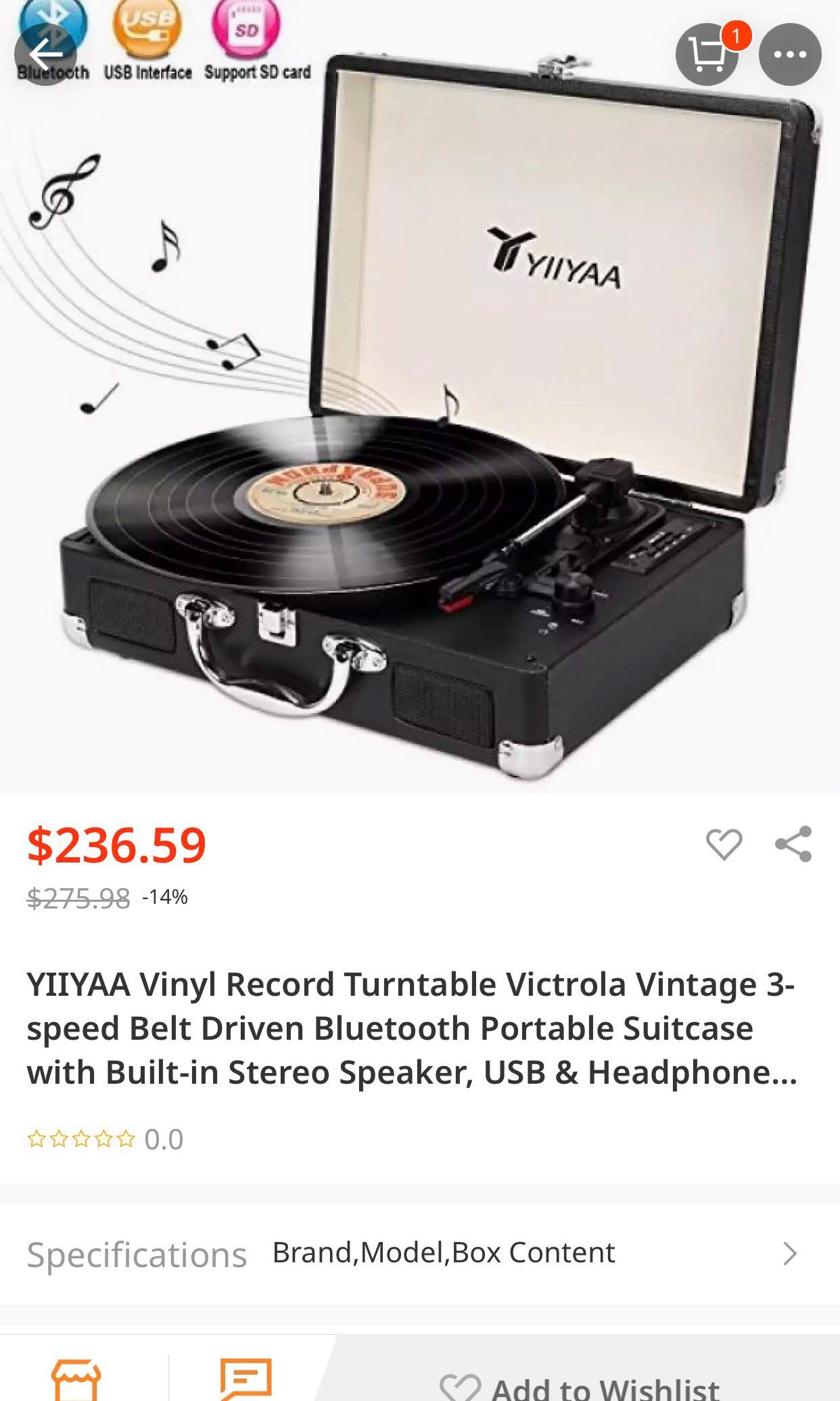 Vinyl//LP Turntable Record Player with Natural Wooden Suitcase Turntable PC Recor