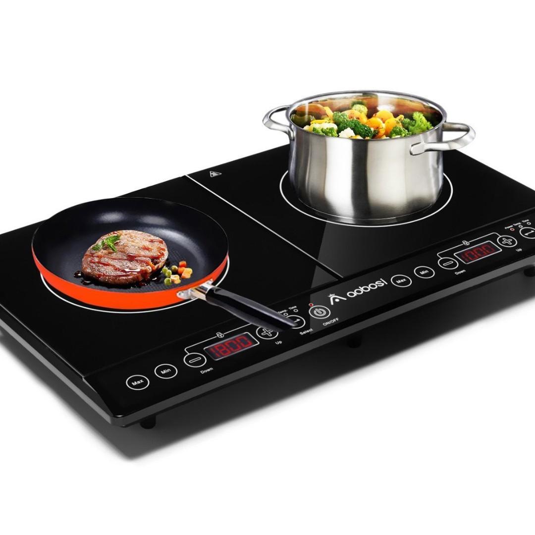 Double Induction Hob Portable Induction Hob Sensor Touch Control，Crystal Glass plate 2800w Aobosi Electric Hob Portable 