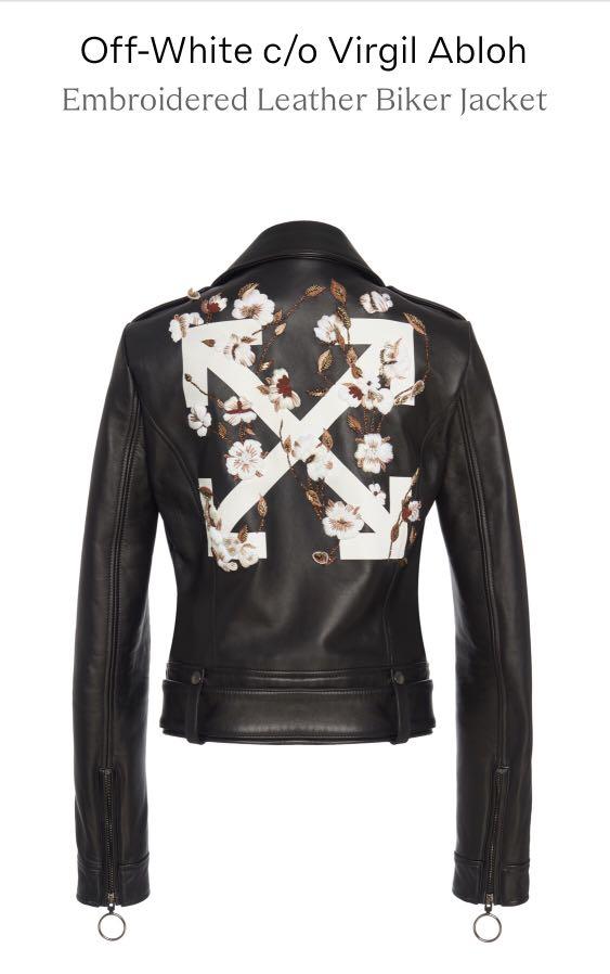 White embroidered cheap leather jacket