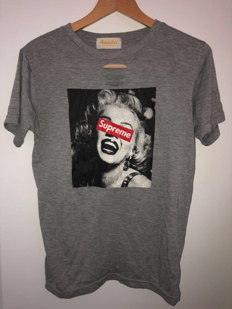 Grey Supreme Marilyn Monroe Graphic Vintage Shirt, Women's Fashion