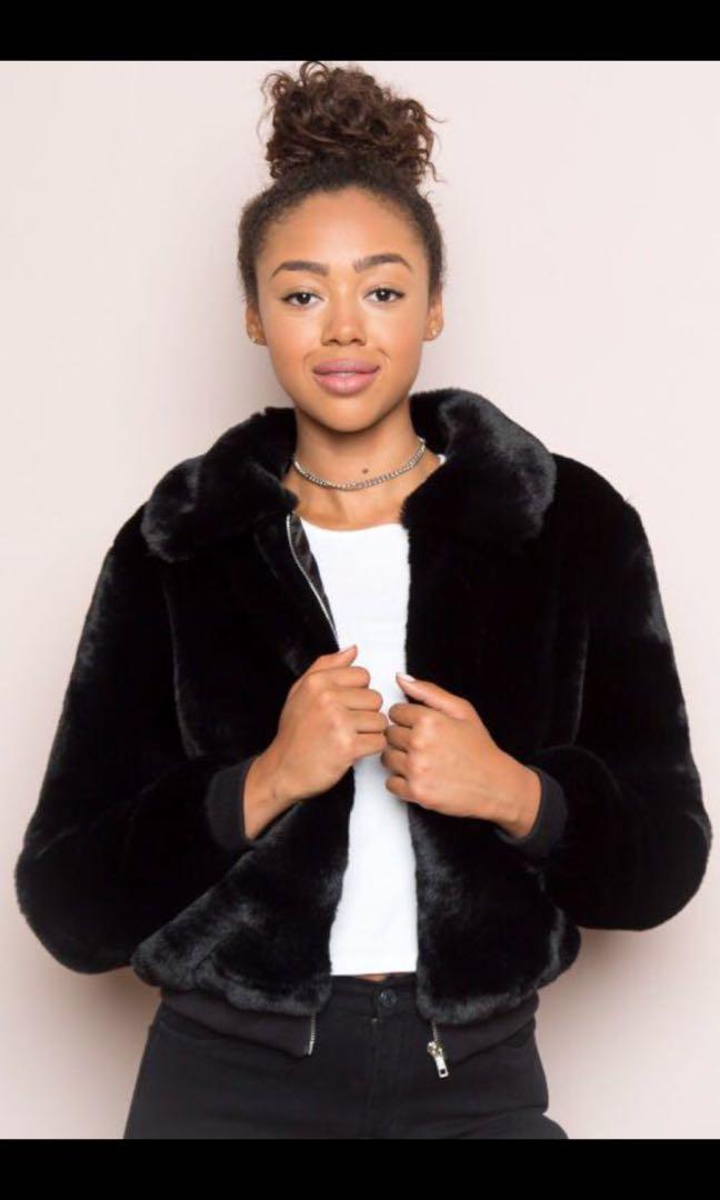 Brandy meville georgina black fur bomber jacket Women s Fashion