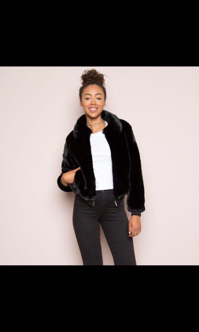 Brandy meville georgina black fur bomber jacket