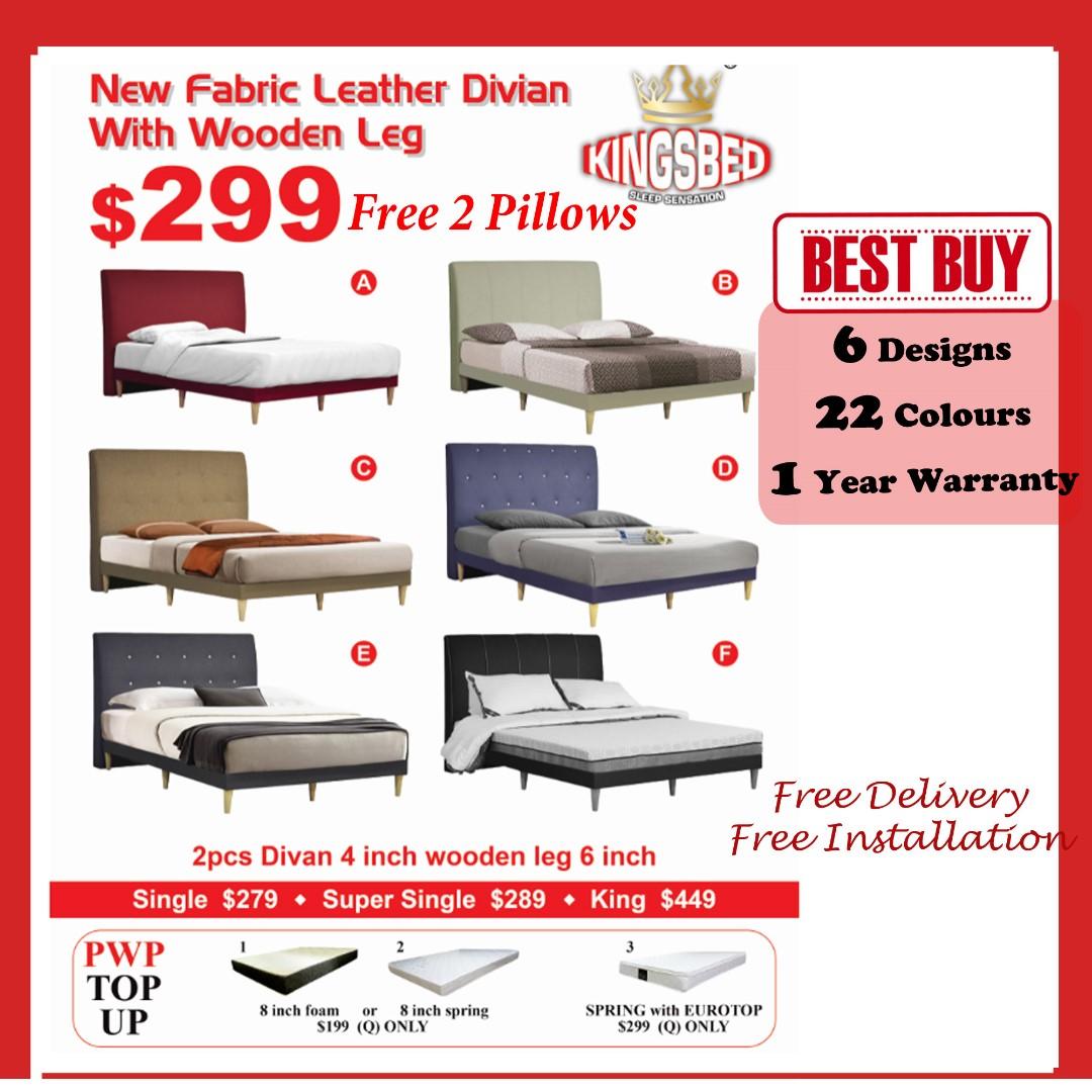 Eme Divan Bedframe With Wooded Leg 22 Colours Queen Size Furniture Beds Mattresses On Carousell