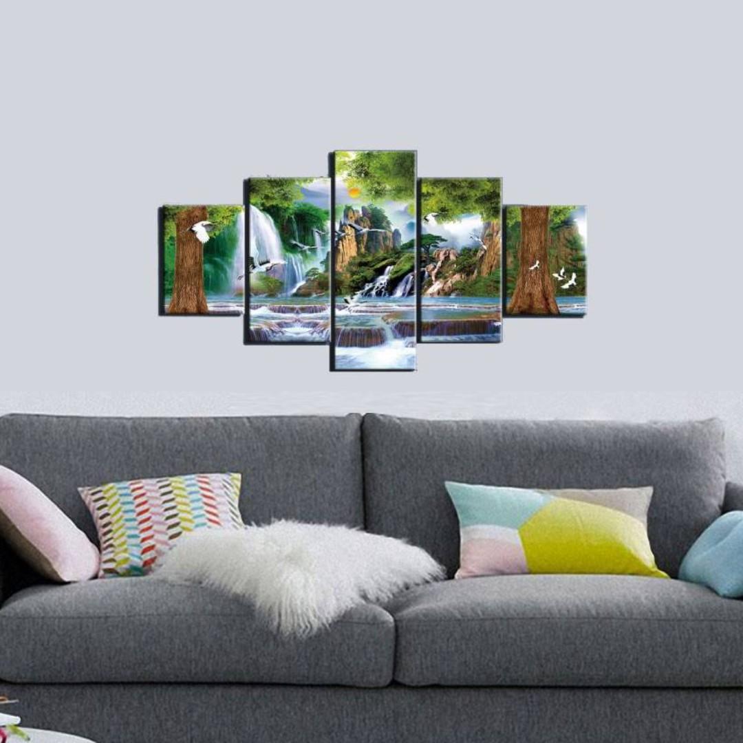 Framed Print Mountain Waterfall Fengshui Wall Art Canvas Room
