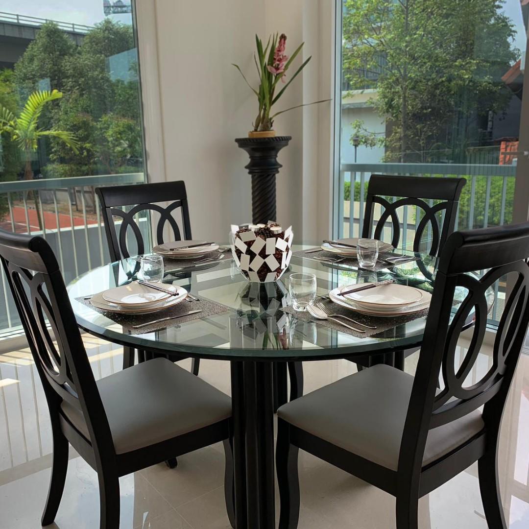 Glass Top Dining Table Solid Wood Leg Furniture Tables Chairs On Carousell
