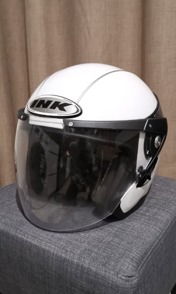 HELM INK Metalico Solid White Double Visor Half Face, Motor di Carousell