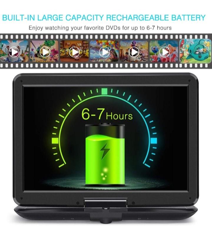 NAVISKAUTO 14" Portable DVD Player with 67 Hours Rechargeable Battery