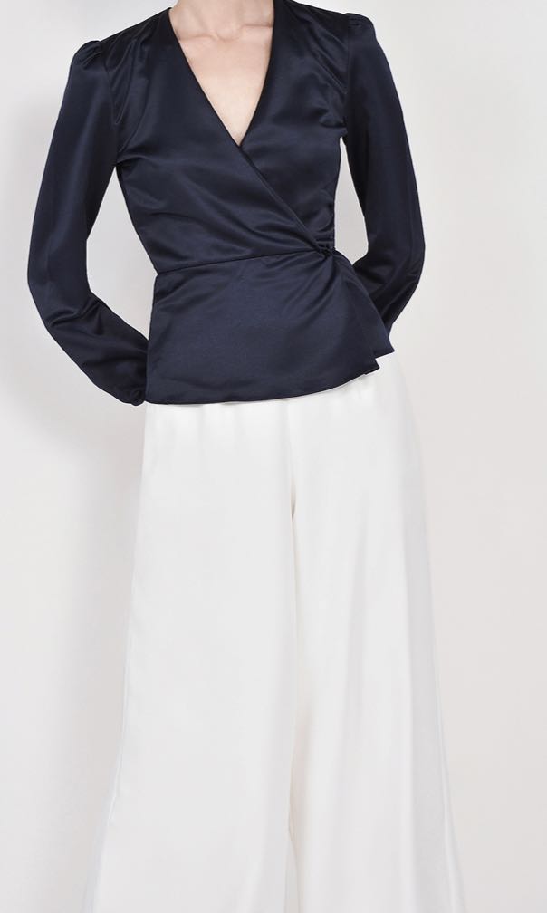 satin navy blouse