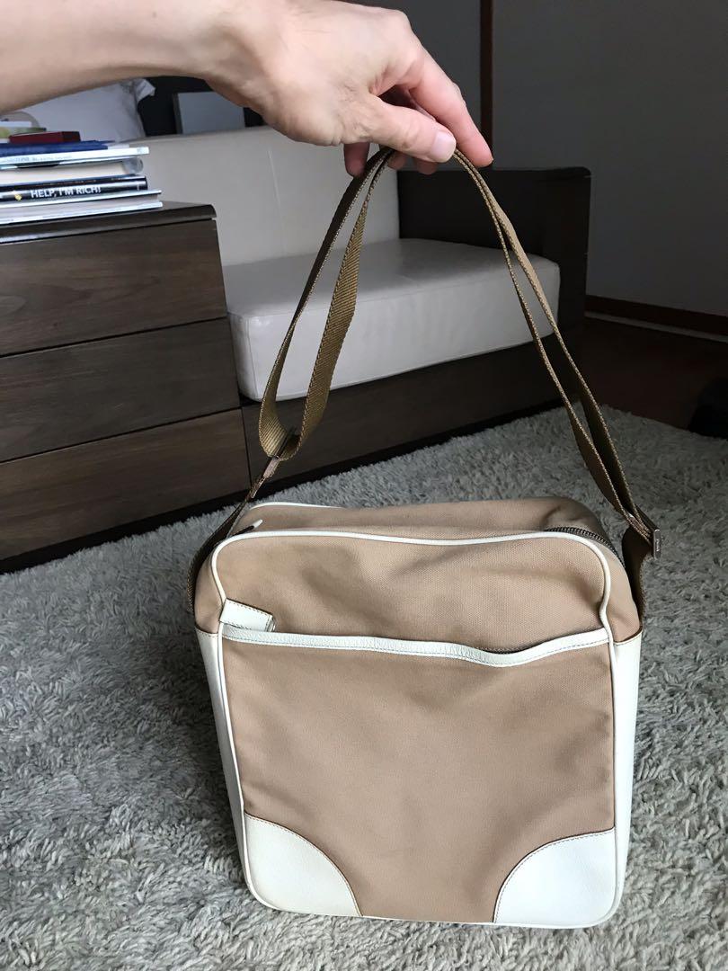 Prada Messenger Bag - khaki canvas and white leather, Luxury, Bags &  Wallets on Carousell