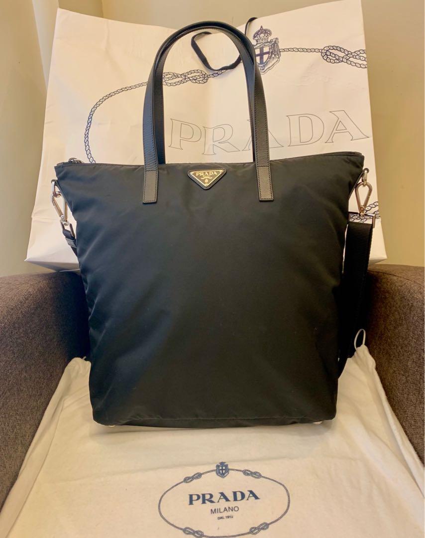Prada Tote Bag Black Nylon, Luxury, Bags & Wallets on Carousell