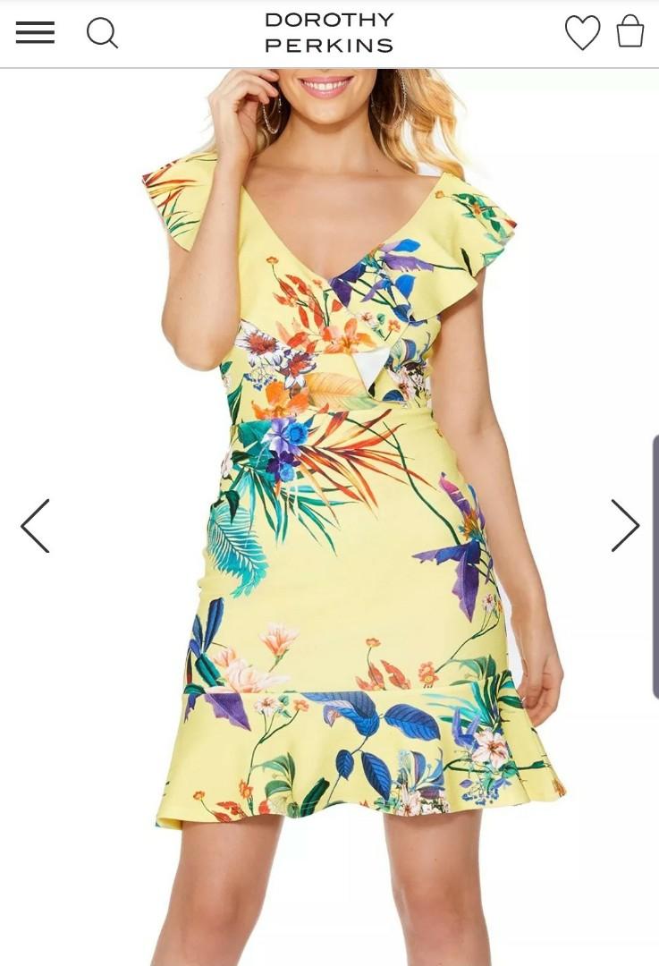 Quiz Yellow Floral Print Skater Dress Women s Fashion Dresses