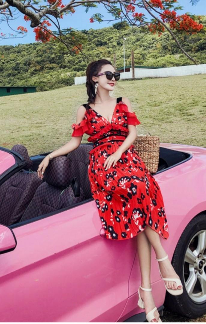 SALE INSTOCKS RED dress floral ladies dress INSTOCK size L RED valentine dress