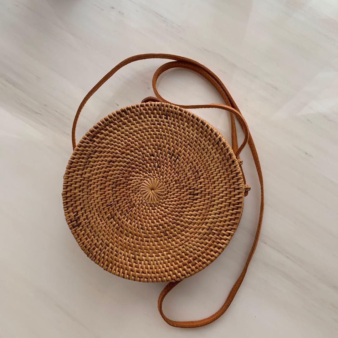 round rattan sling bag