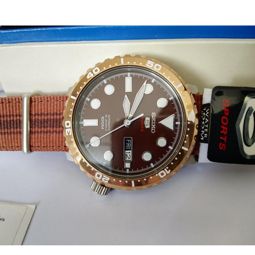SEIKO 5 SPORTS AUTOMATIC 24 JEWEL BOTTLE CAP ROOT BEER WATCH