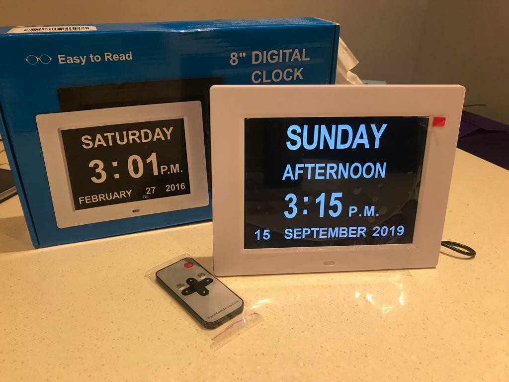 SSA Alarm Clock, 8 inch Digital Calendar Day Clock with Clear Large NonAbbreviated Day & Month