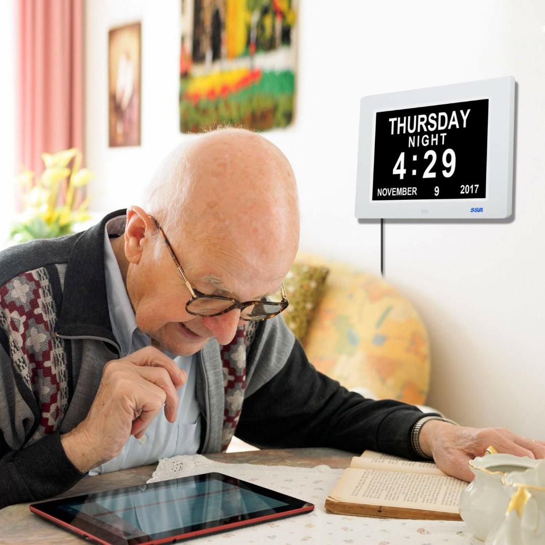 SSA Alarm Clock, 8 inch Digital Calendar Day Clock with Clear Large NonAbbreviated Day & Month