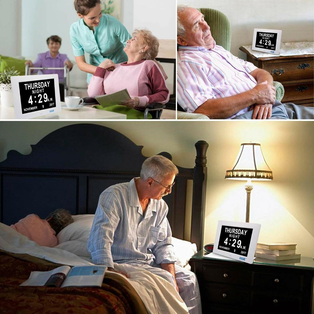 SSA Alarm Clock, 8 inch Digital Calendar Day Clock with Clear Large NonAbbreviated Day & Month