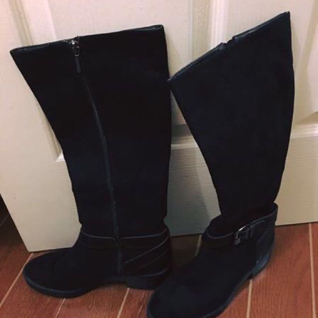 Zara Black Suede Boots, Women's Fashion 