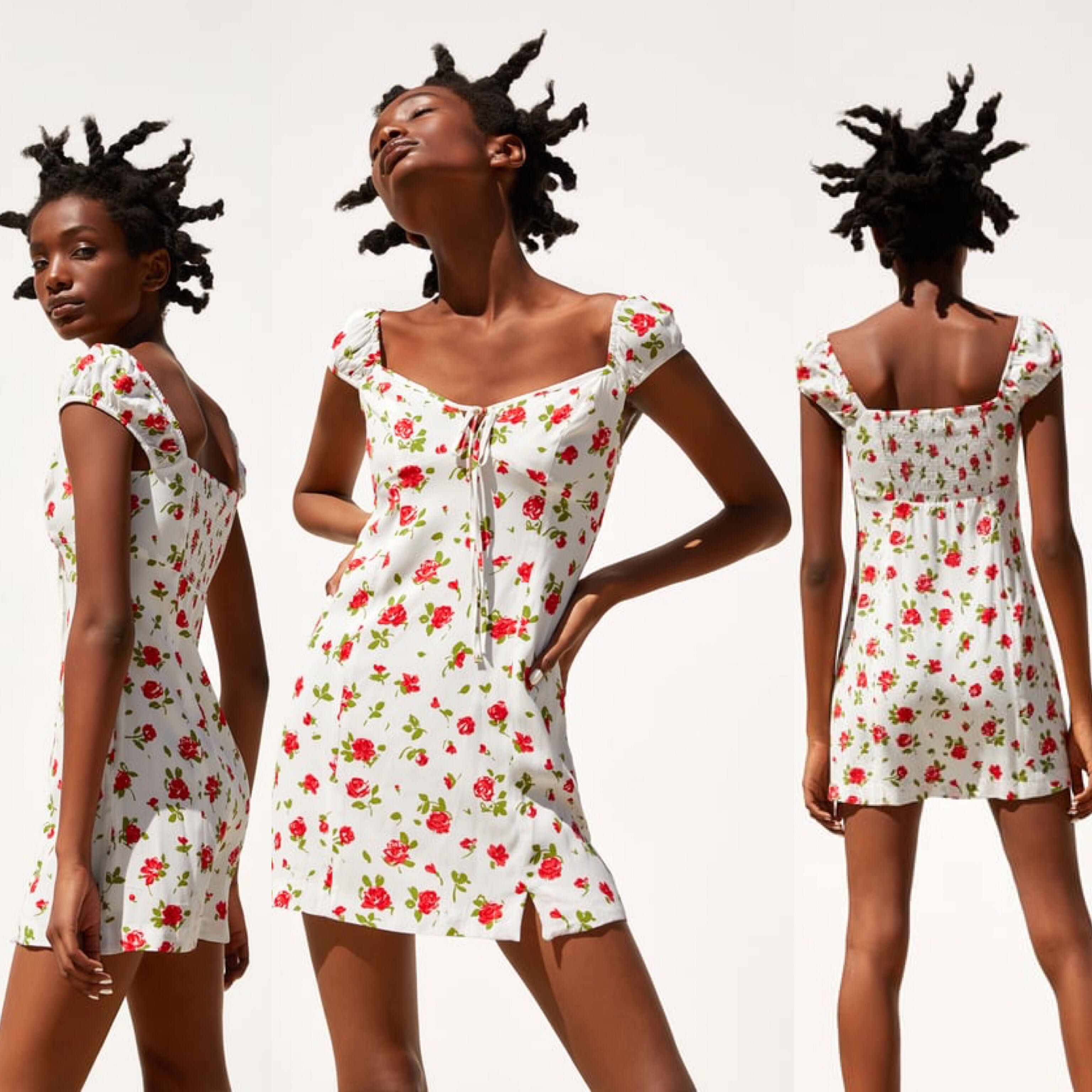 Zara Roses Wide Square Neck Floral Dress Women s Fashion Tops