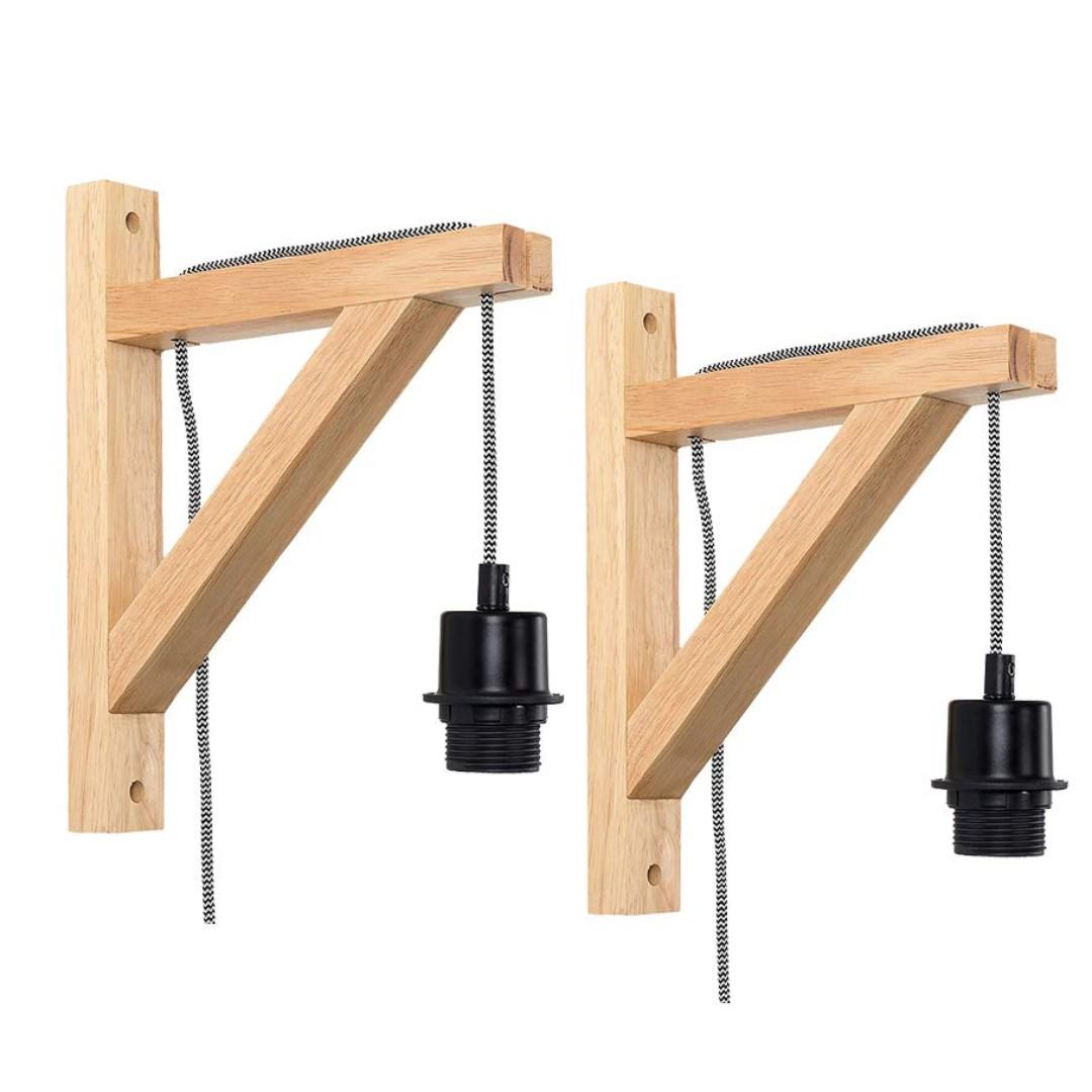 2pcs Wooden Wall Lamp Motent Vintage Industrial Lampholder With