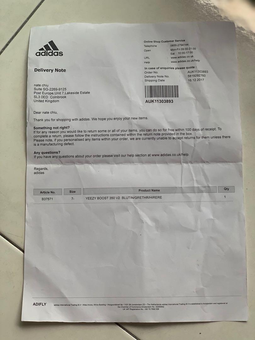 Adidas yeezy delivery note 2025