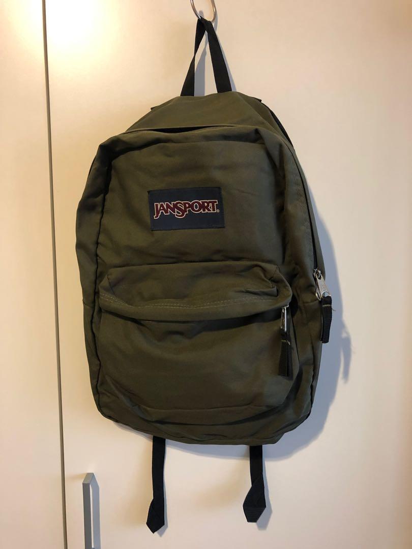Army green top jansport backpack