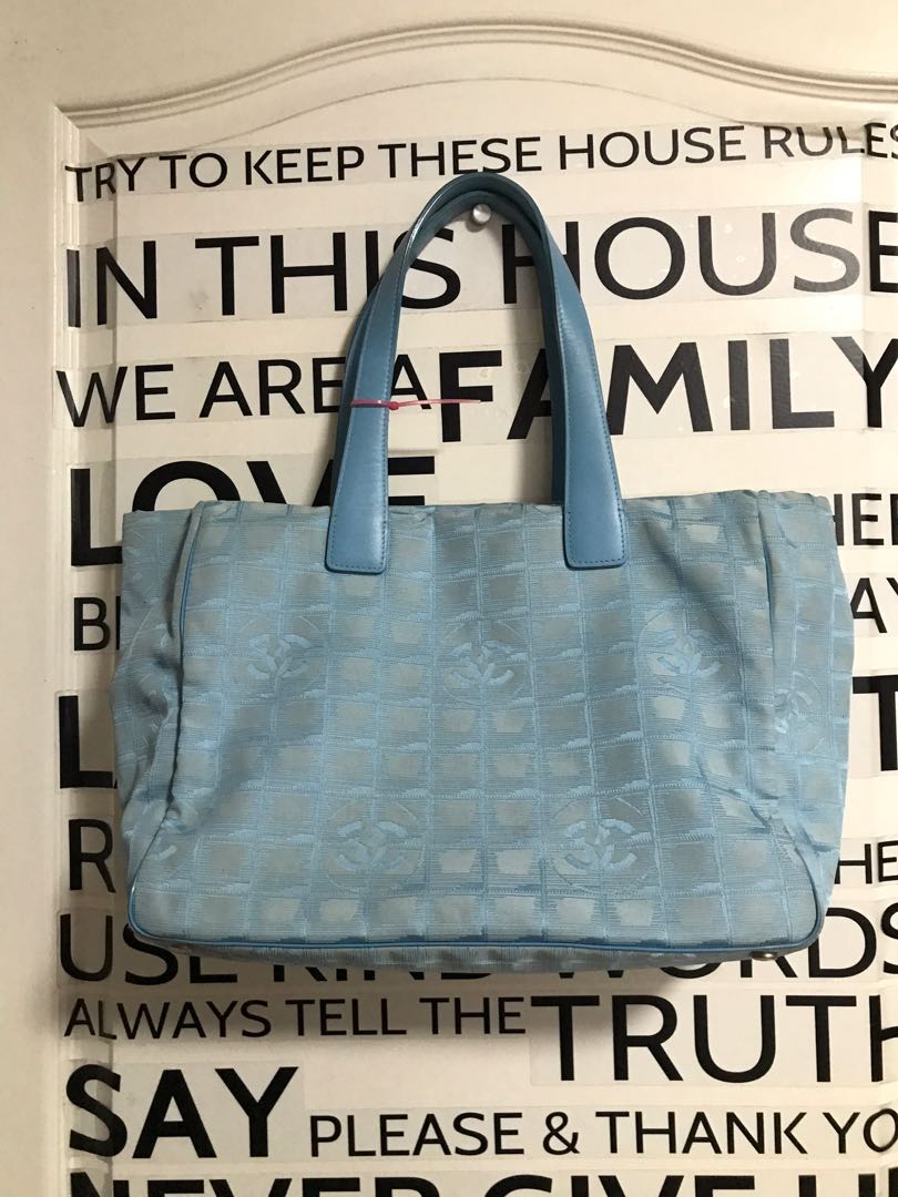 chanel blue canvas tote