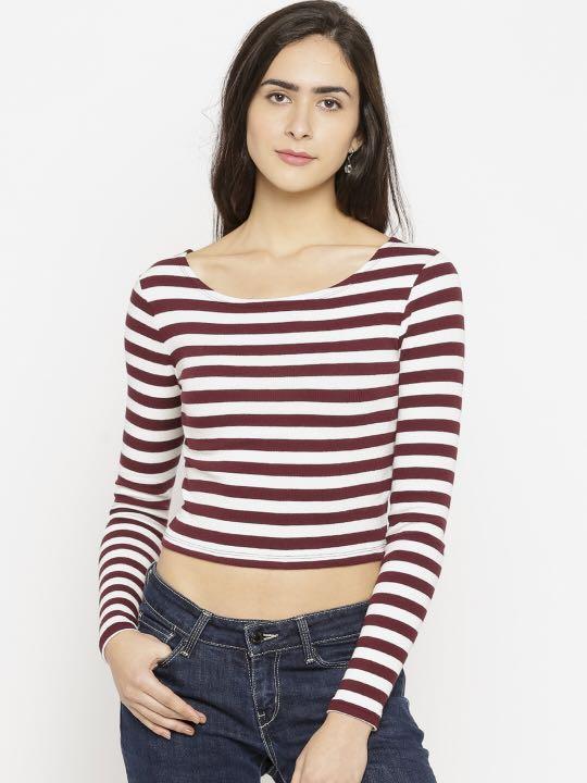 forever 21 striped long sleeve crop top