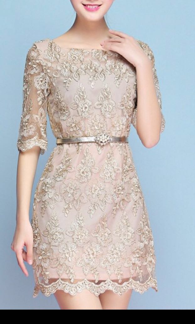 Golden lace cheap dress
