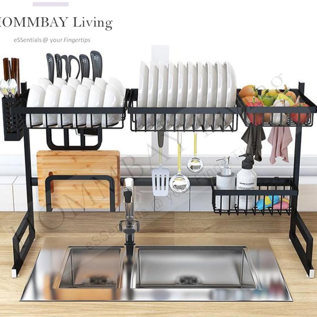 Hommbay Living Premium Stainless Steel Kitchen Over The Sink Dish Drying Rack Kitchen Shelf With Utensil Holders Dish Drainer Dishrack Kitchen Organisers Organizers Kitchen Counter In Elegant Black Colour Home Appliances