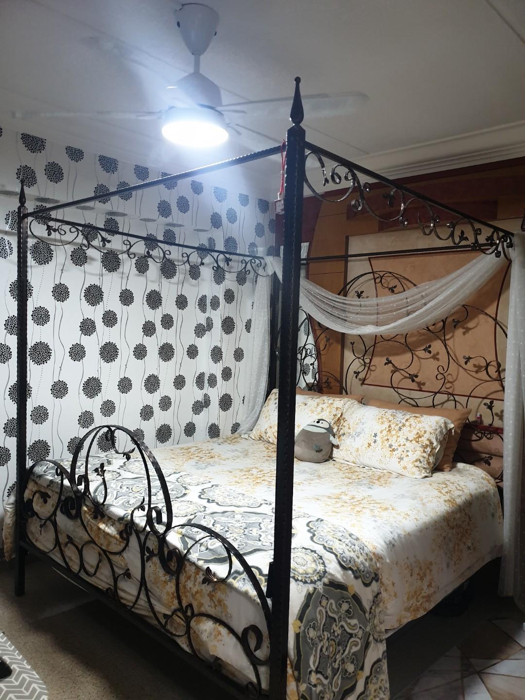 King Size Wrought Iron Canopy Bed Frame With Poles Furniture Home Living Furniture Bed Frames Mattresses On Carousell