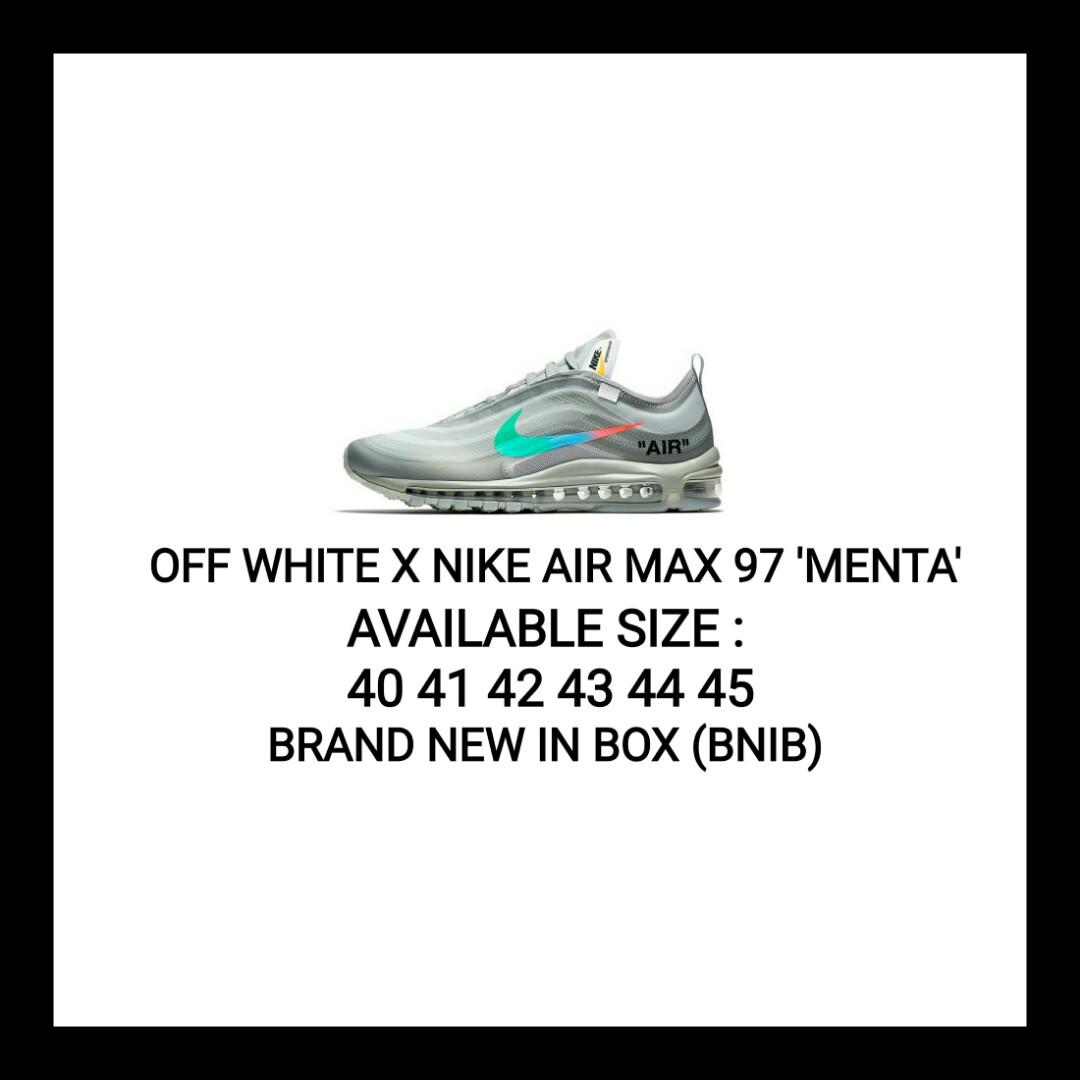 Off White X Nike Air Max 97 'Menta' AJ4585 012, Olshop Unisex Off white x Nike Air Max 97 Menta White Blue AJ4585