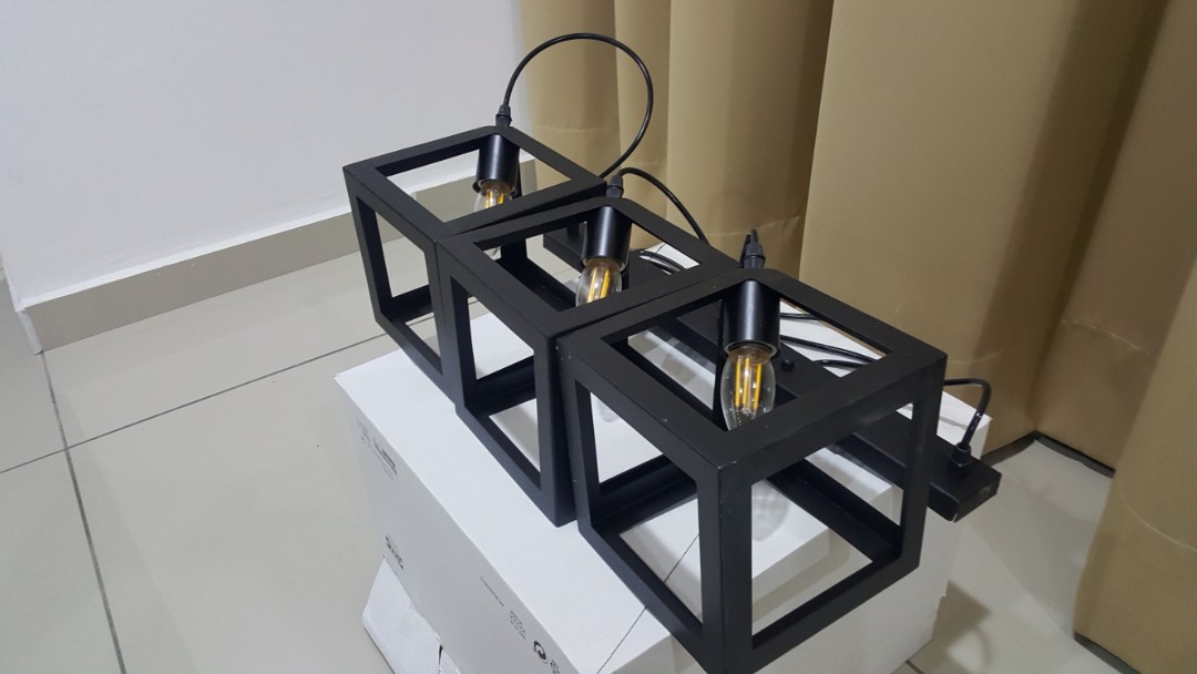 IKea style ceiling light with set of 3 black hanging lights, Furniture