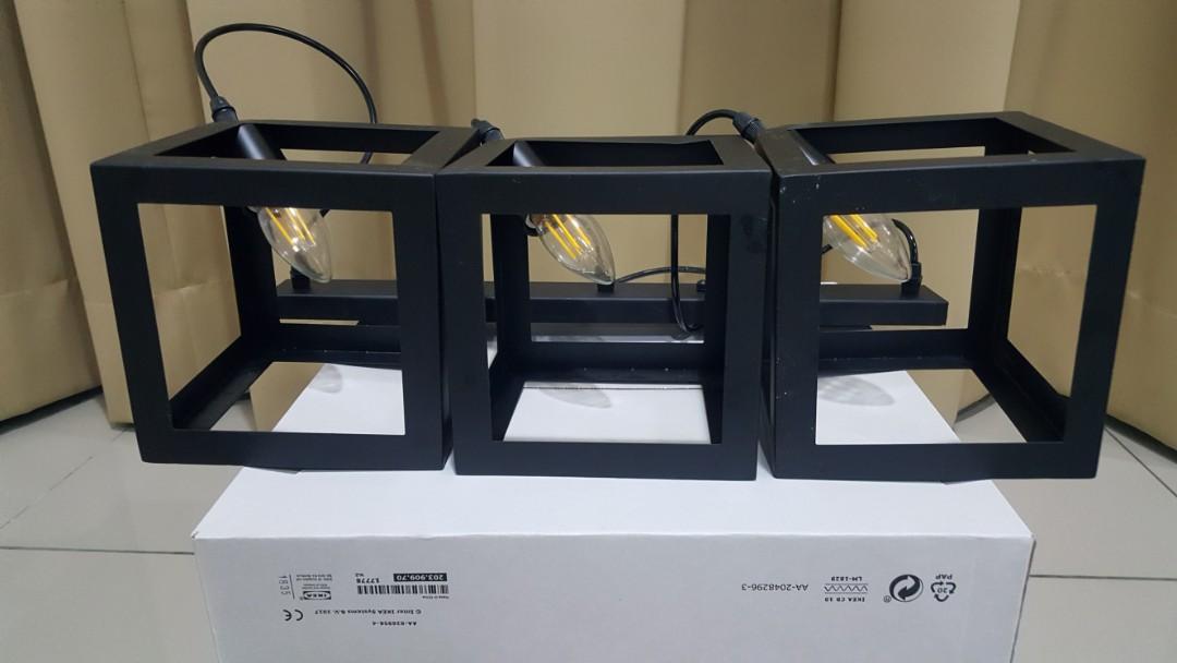IKea style ceiling light with set of 3 black hanging lights, Furniture