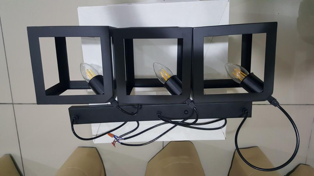 IKea style ceiling light with set of 3 black hanging lights, Furniture