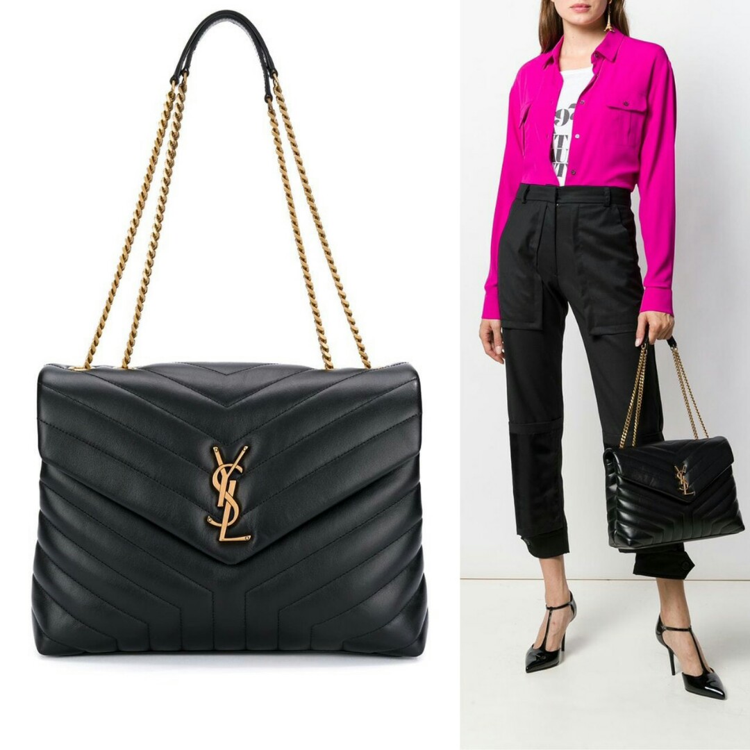 Ready YSL Medium Loulou in Black Quilted Leather GHW Size 32cm x