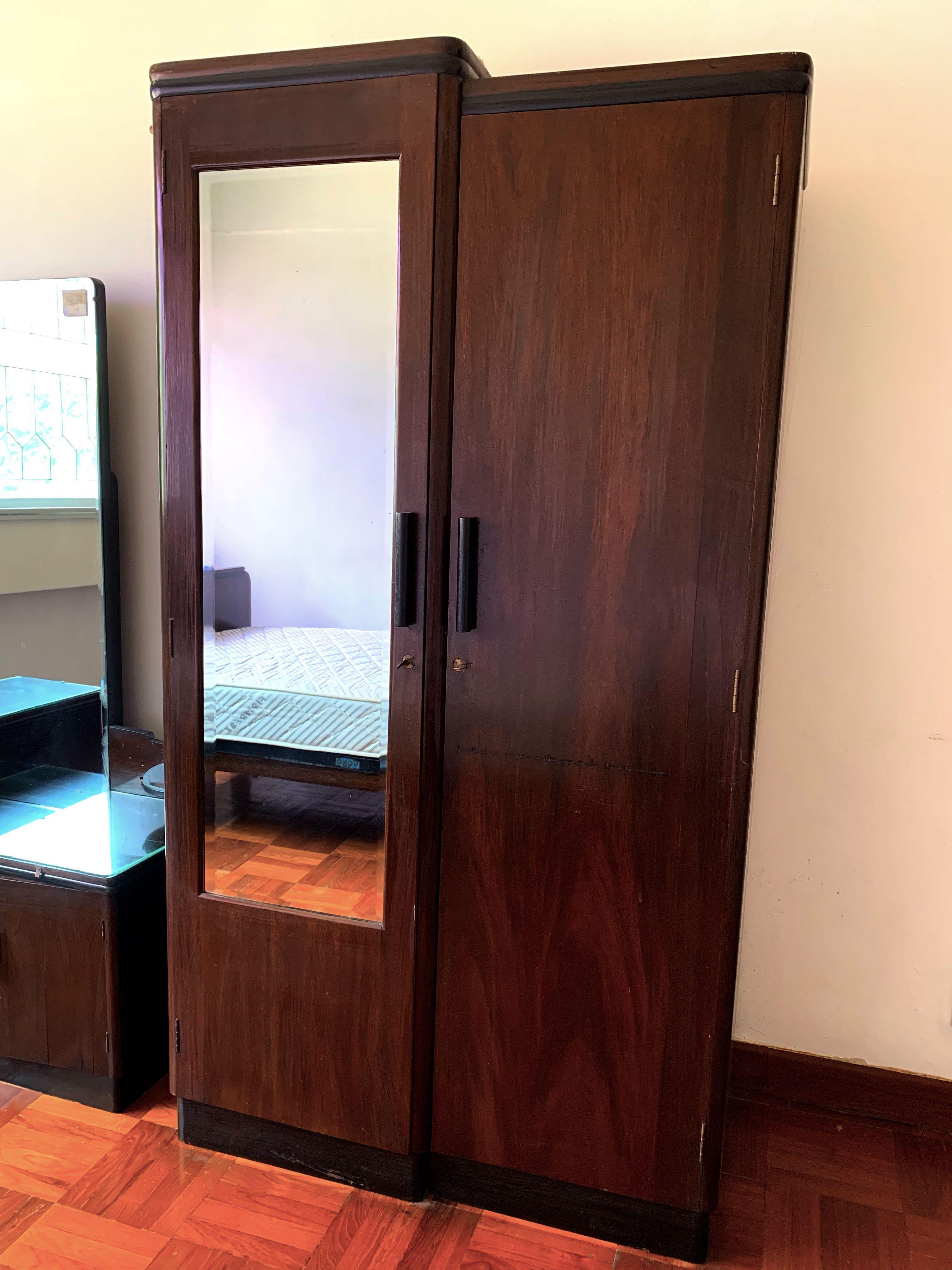 Retro Wooden Wardrobe With Mirror On Carousell