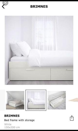 IKEA Queen Bed Frame with Drawers, Headboard & Mattress